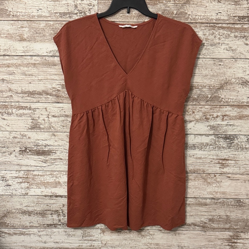 Rust Orange V-Neck Dress